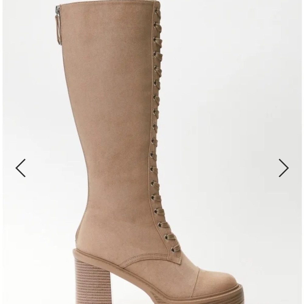Lace-Up Knee High Platform Boots - Taupe - Picture 2 of 3